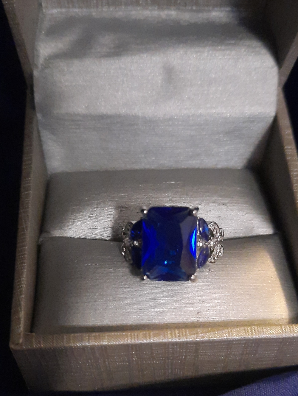 Blue Statement Cocktail Ring with Silver Setting Size 6
